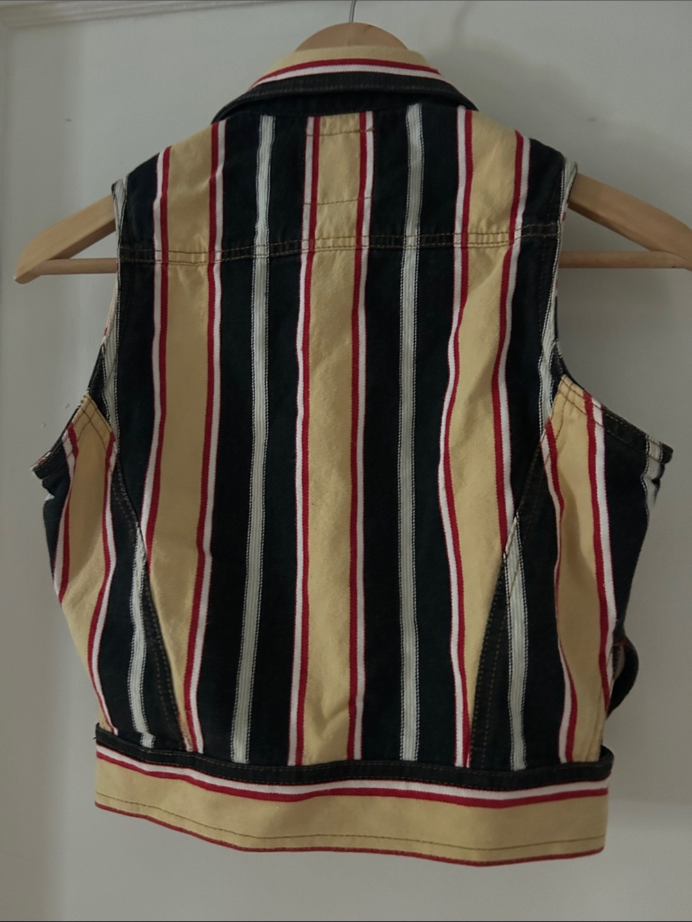 Esprit Striped Cotton Vest in Black, Cream & Red - Picture 4 of 7